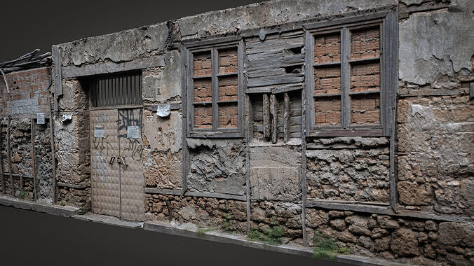 Old Abandoned Stone Wall Low-poly 3D model