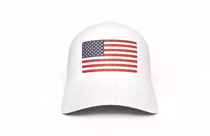 White Baseball Cap with American Flag and PBR Textures