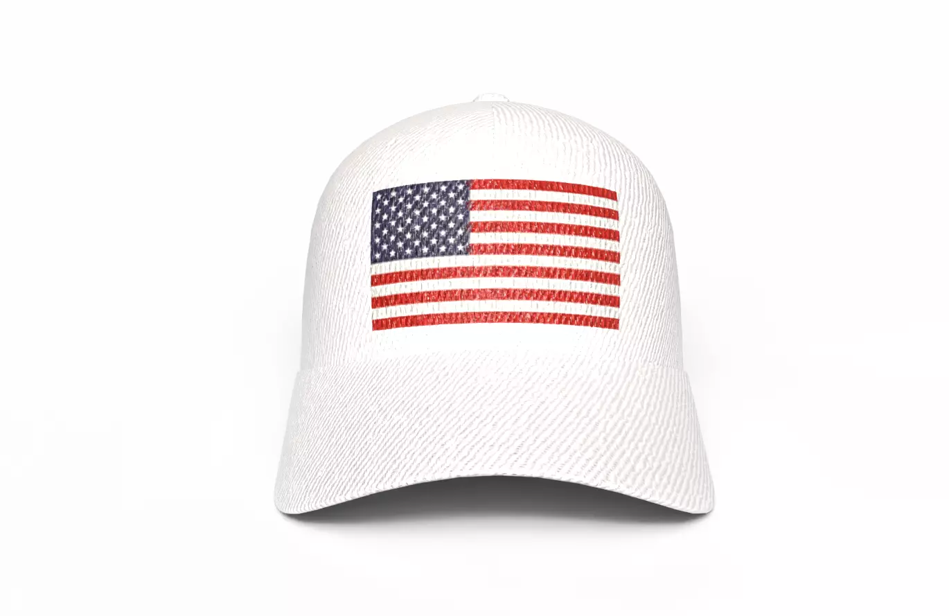 White Baseball Cap with American Flag and PBR Textures 3D model