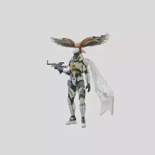 Cybernetic Soldier with Avian Companion