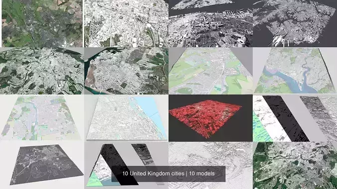 10 United Kingdom cities 3D Model Collection
