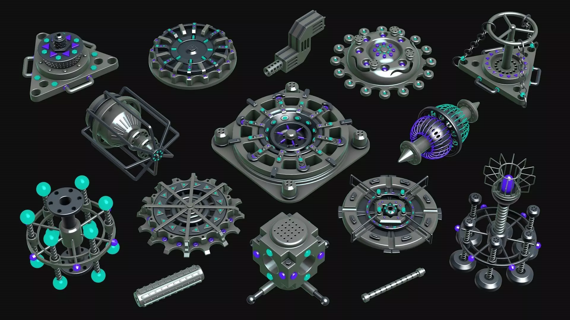 Sci fi and steampunk elements 3D model_0