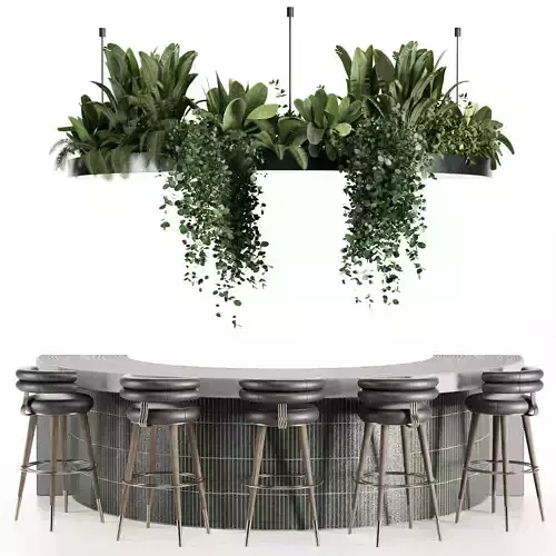 coffee bar Reception Desk With Hanging Plants - Set06