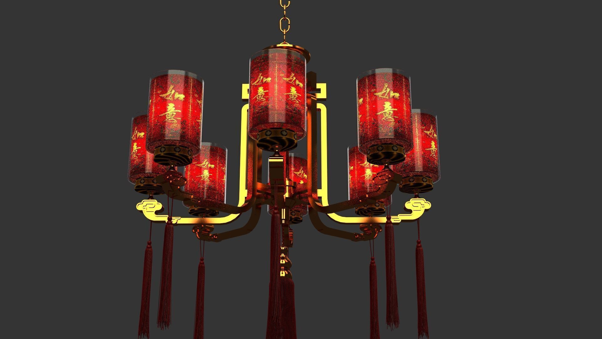Chinese palace lantern Low-poly 3D model_5