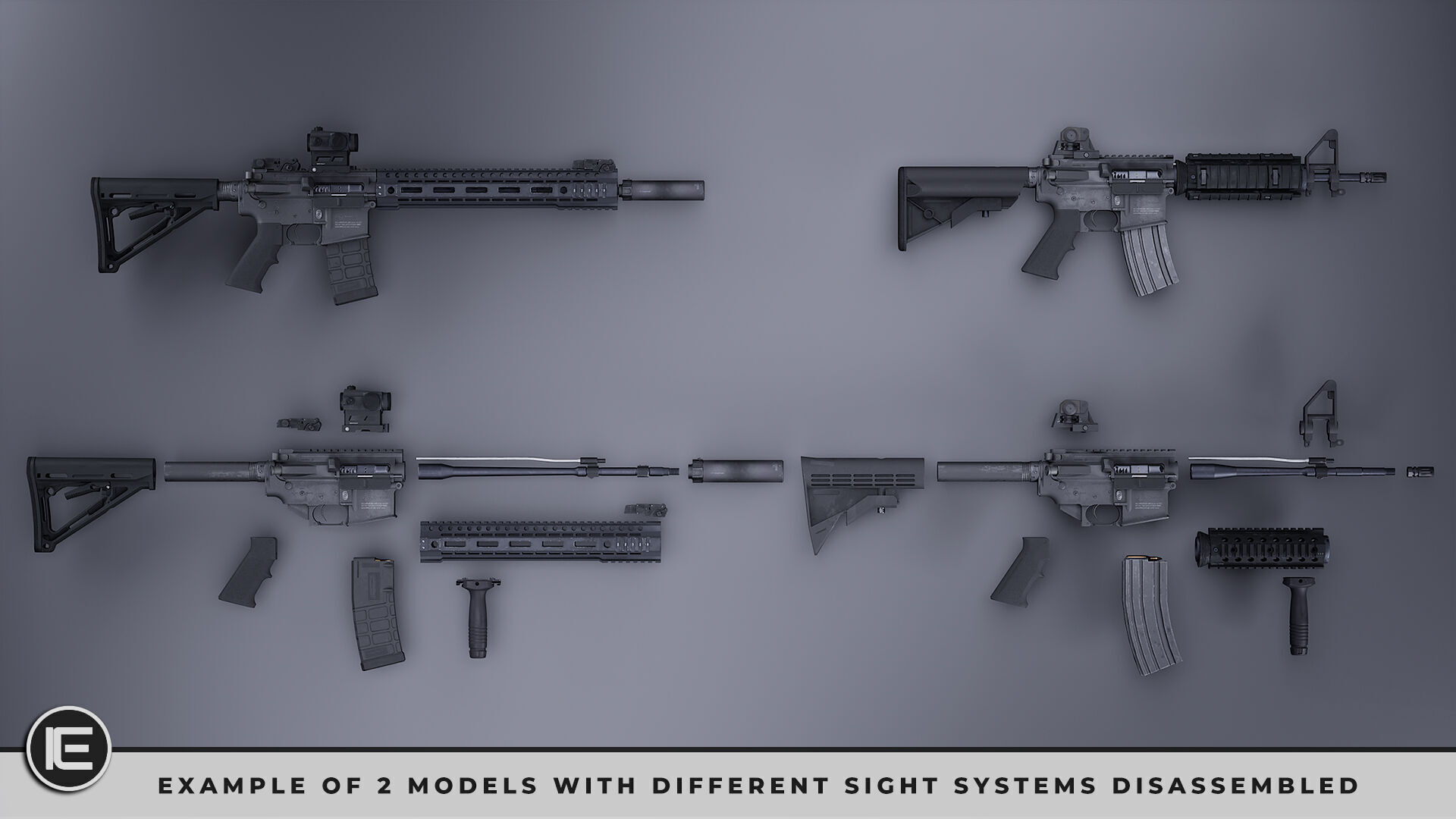 Modular Assault Rifle Collection - M4 - 5E - PERSONAL Low-poly 3D model_19