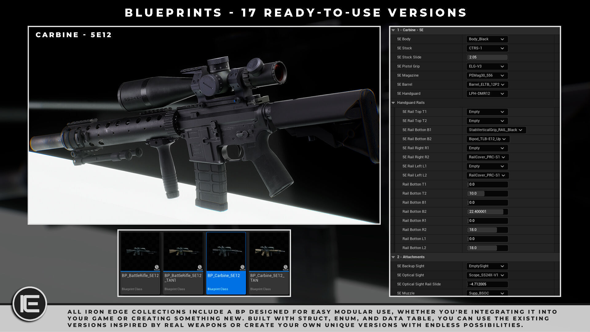 Modular Assault Rifle Collection - M4 - 5E - PERSONAL Low-poly 3D model_23