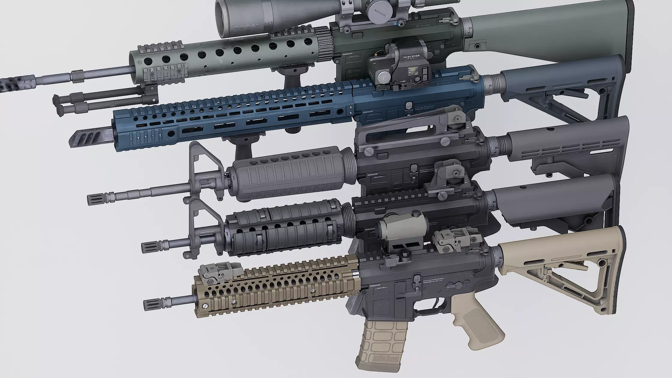 Modular Assault Rifle Collection - M4 - 5E - PERSONAL Low-poly 3D model_0