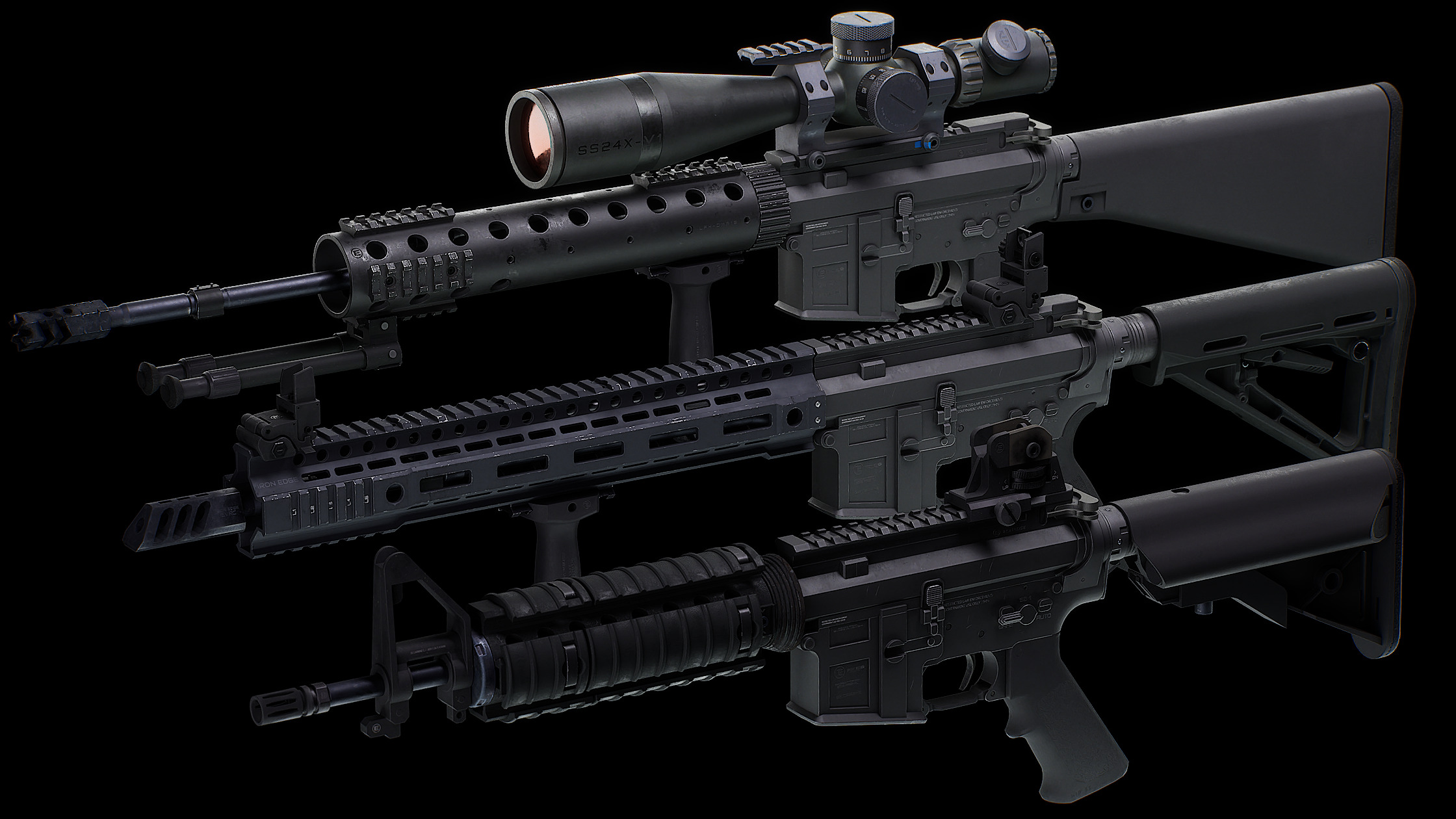 Modular Assault Rifle Collection - M4 - 5E - PERSONAL Low-poly 3D model_1