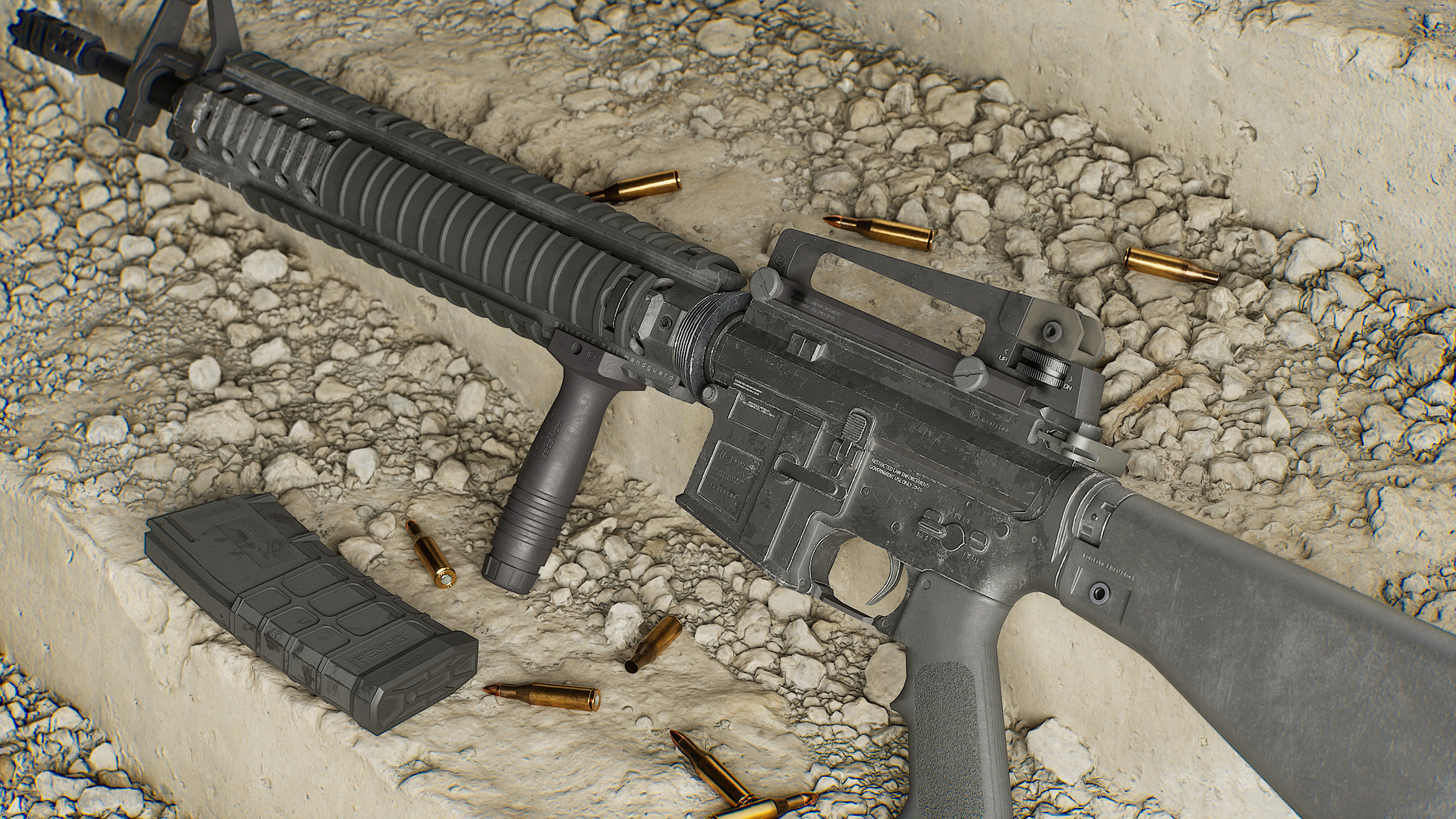 Modular Assault Rifle Collection - M4 - 5E - PERSONAL Low-poly 3D model_15