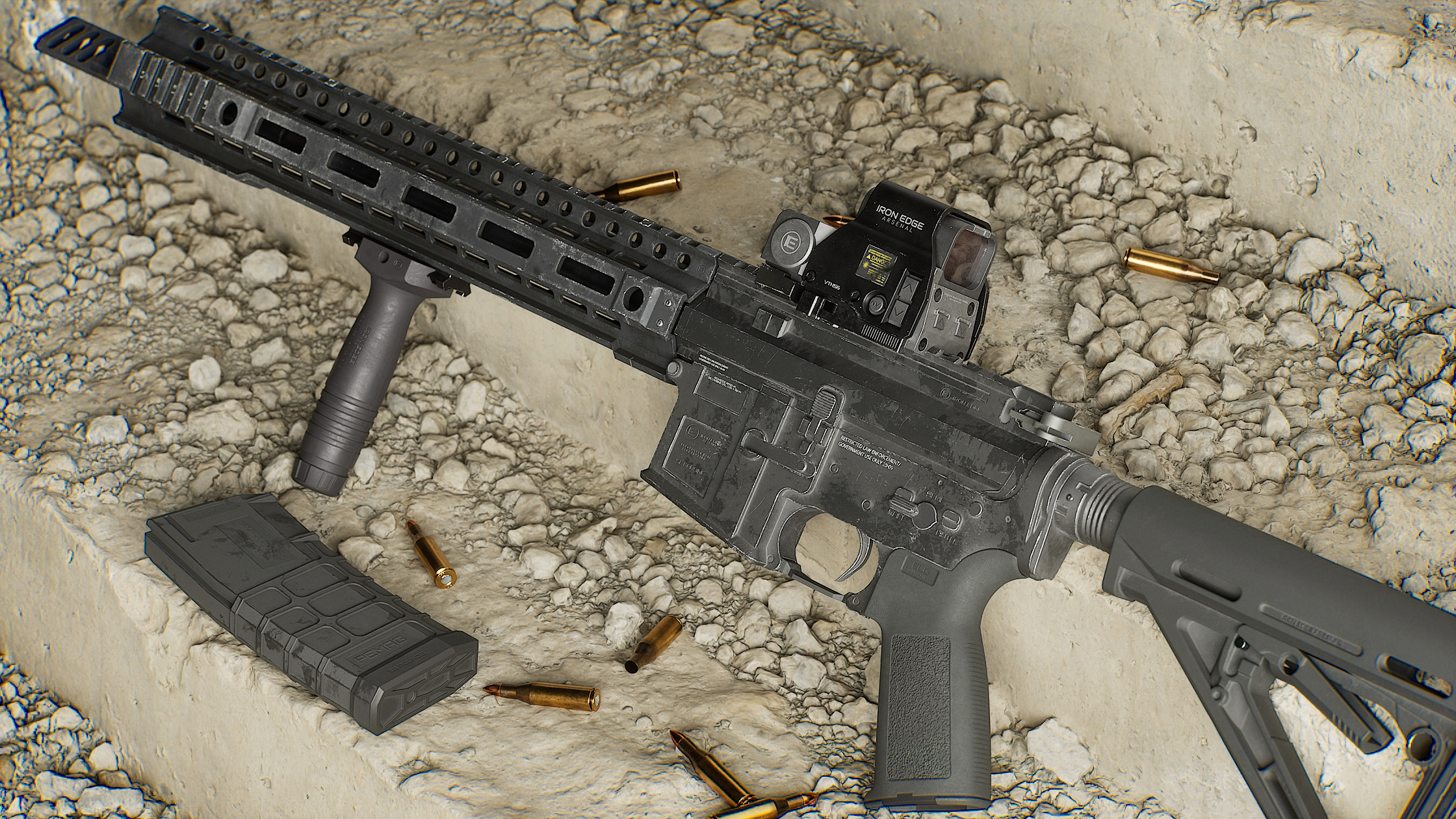 Modular Assault Rifle Collection - M4 - 5E - PERSONAL Low-poly 3D model_14