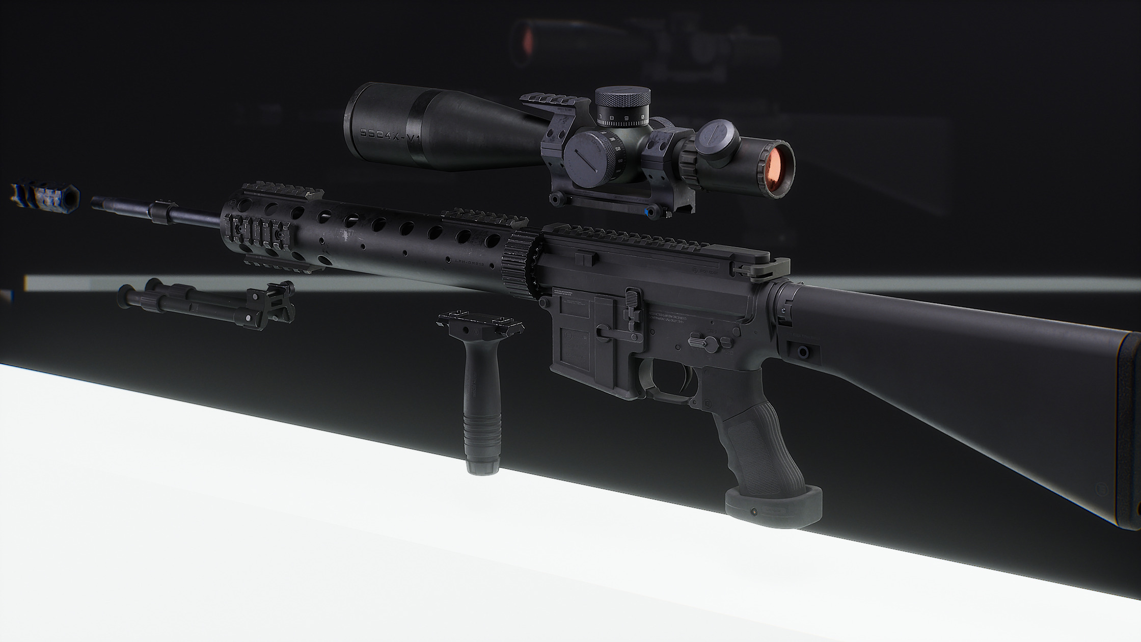 Modular Assault Rifle Collection - M4 - 5E - PERSONAL Low-poly 3D model_3