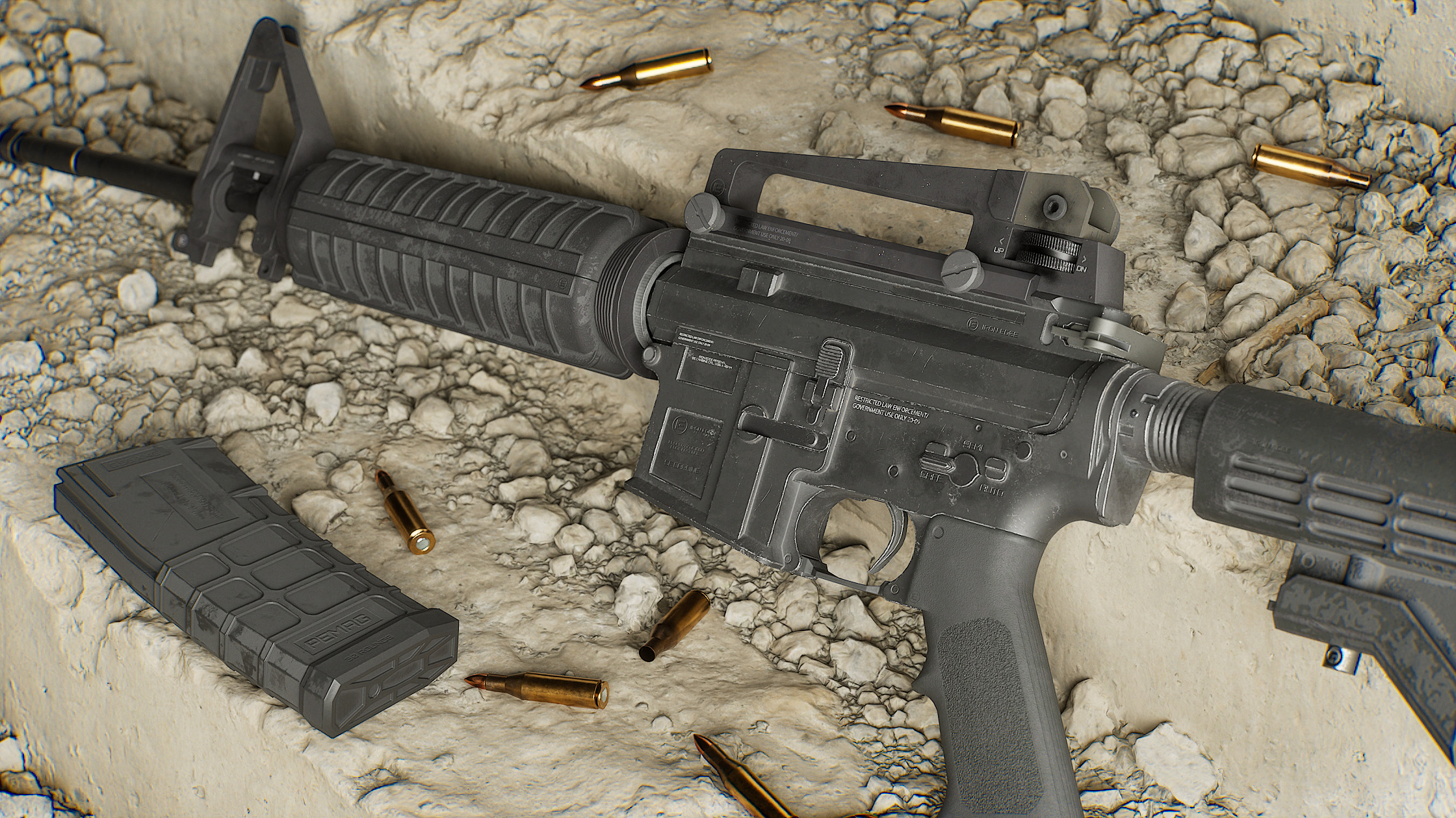 Modular Assault Rifle Collection - M4 - 5E - PERSONAL Low-poly 3D model_13