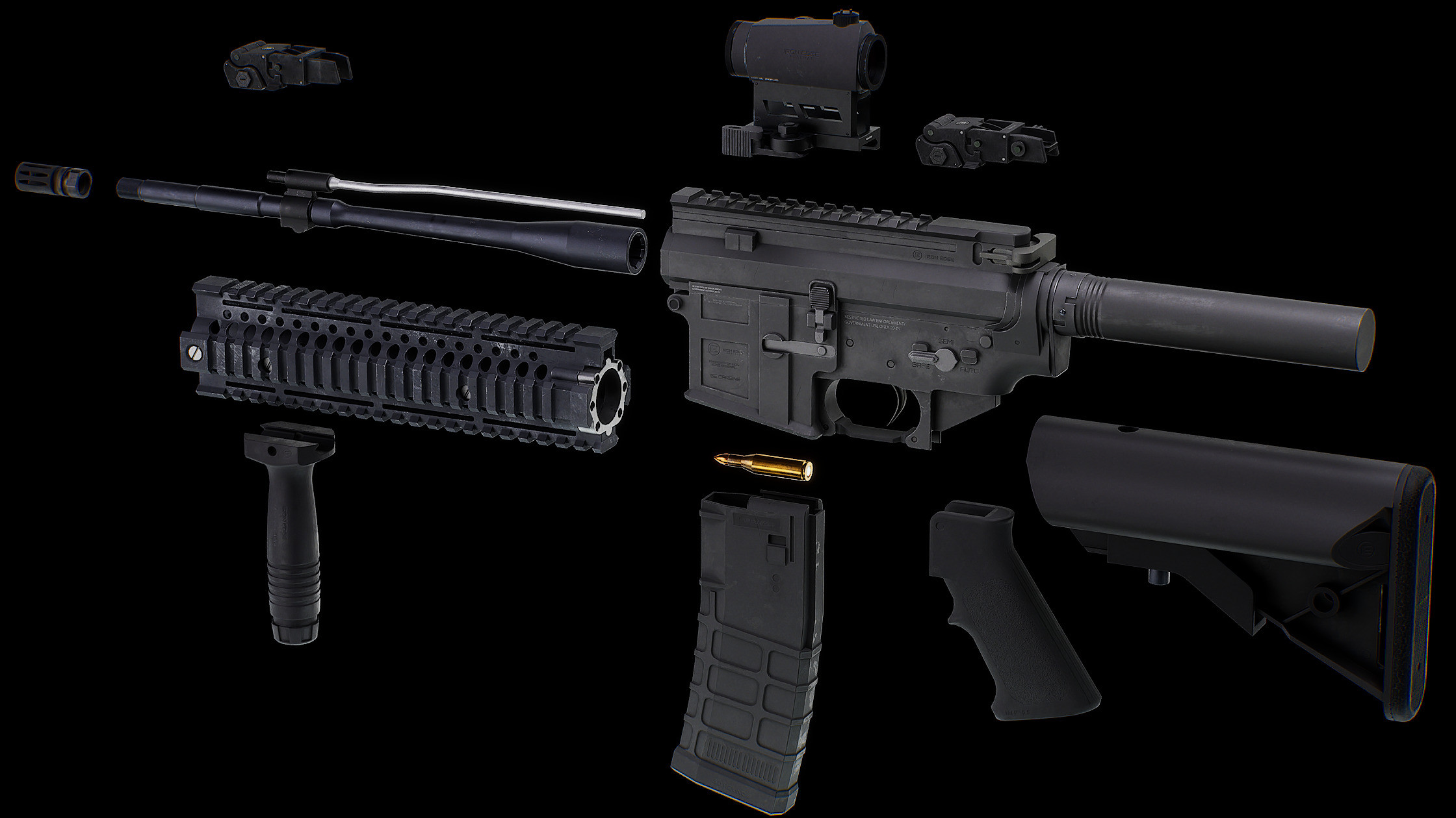 Modular Assault Rifle Collection - M4 - 5E - PERSONAL Low-poly 3D model_2