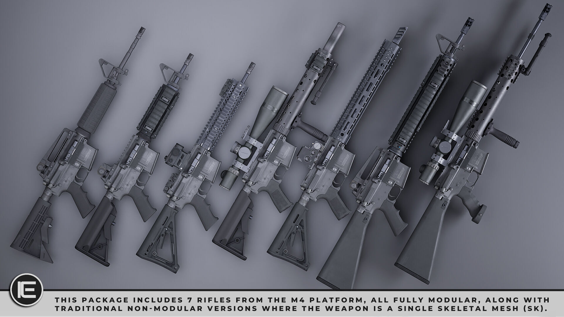 Modular Assault Rifle Collection - M4 - 5E - PERSONAL Low-poly 3D model_18