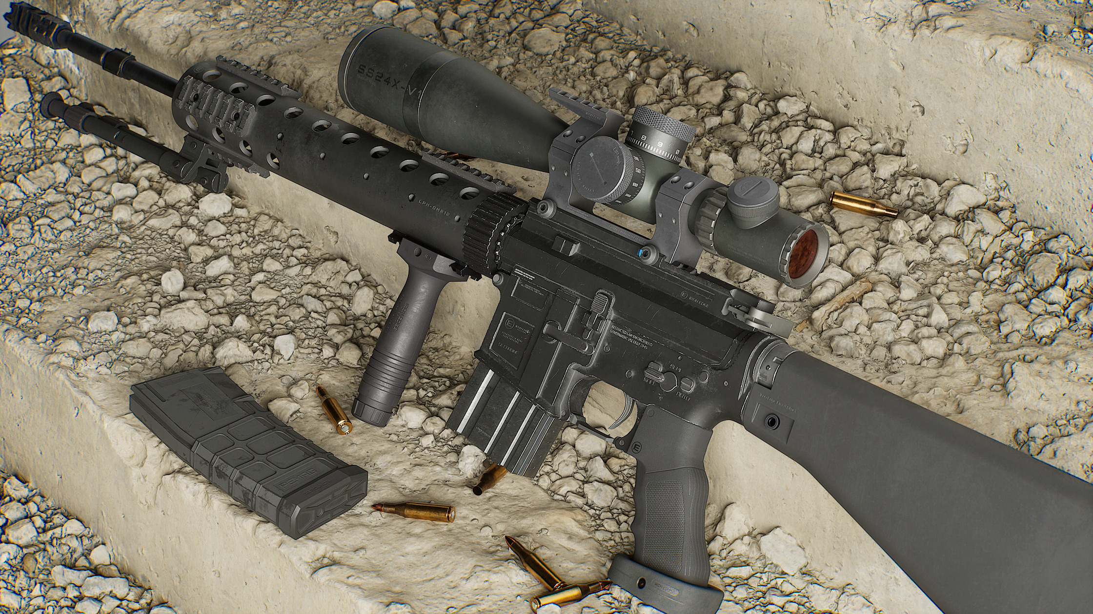 Modular Assault Rifle Collection - M4 - 5E - PERSONAL Low-poly 3D model_17