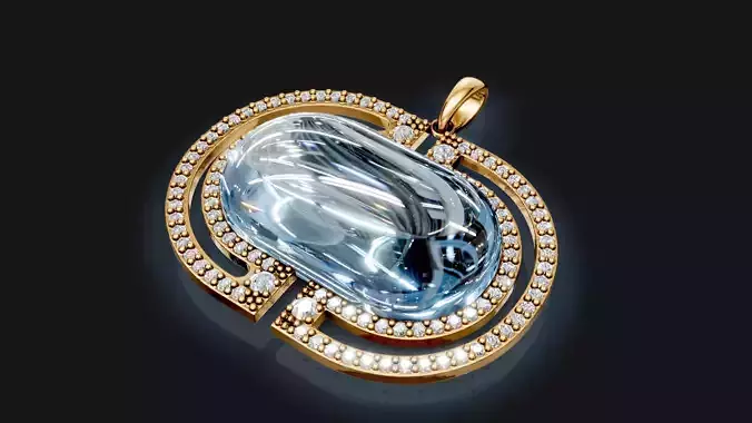 Art Deco Cabochon Diamond Pendant 3D print model