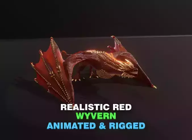 Realistic Red Wyvern Animated 3D Model Low-poly 3D model