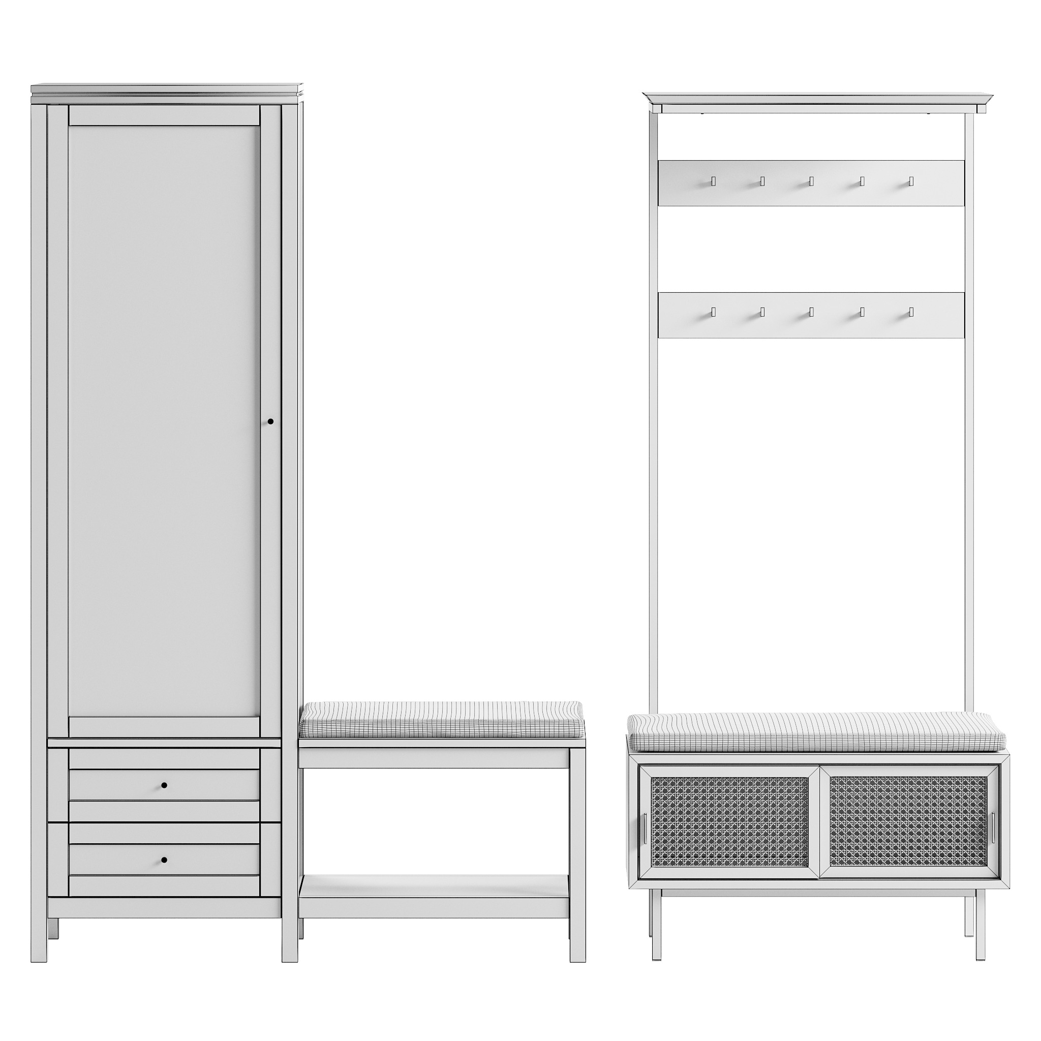 Wardrobe with bench Gabin and Waska 3D model_3