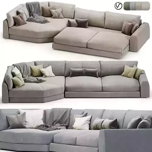 Island corner sofa bed grey-blue-cream-green 3D model