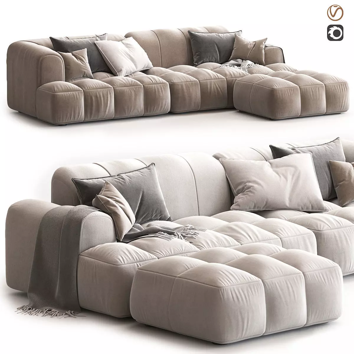 Julia Suede Fabric Soft corner sofa 3D model_0