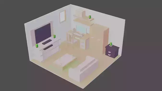 Isometric Living Room - Low Poly 3D Model