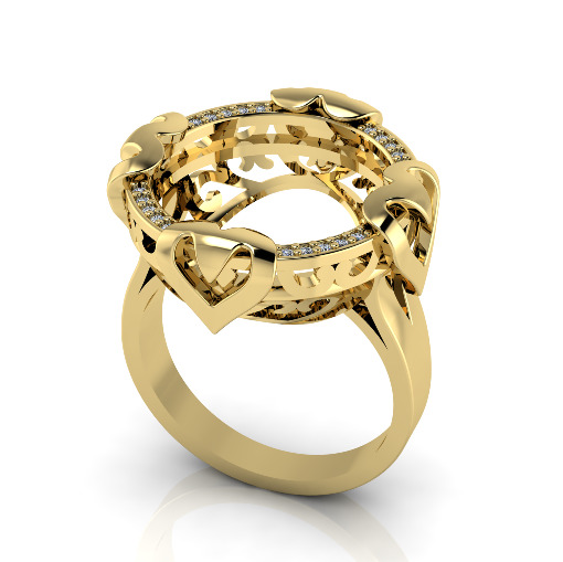 Ring with hearts N012981 3D print model_1