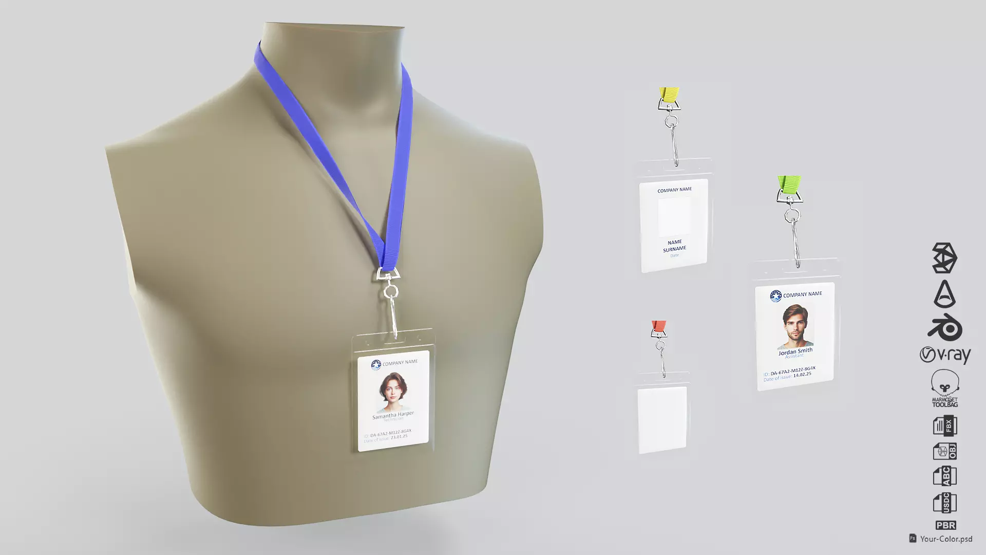 Lanyard Badge - ID Card Low-poly 3D model_0