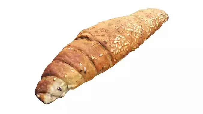 Bread roll with olives and sesam seeds Low-poly 3D model