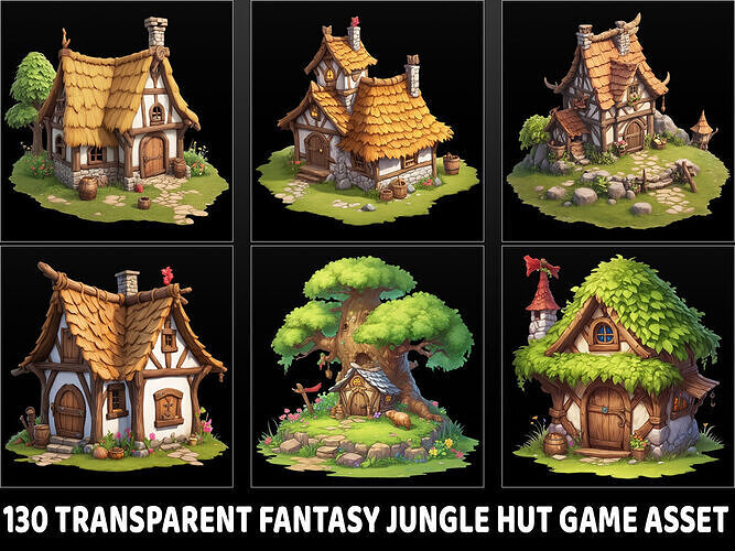 130 Transparent Fantasy Jungle Hut Game Asset Texture