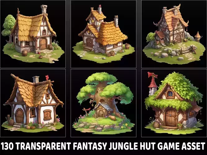 130 Transparent Fantasy Jungle Hut Game Asset
