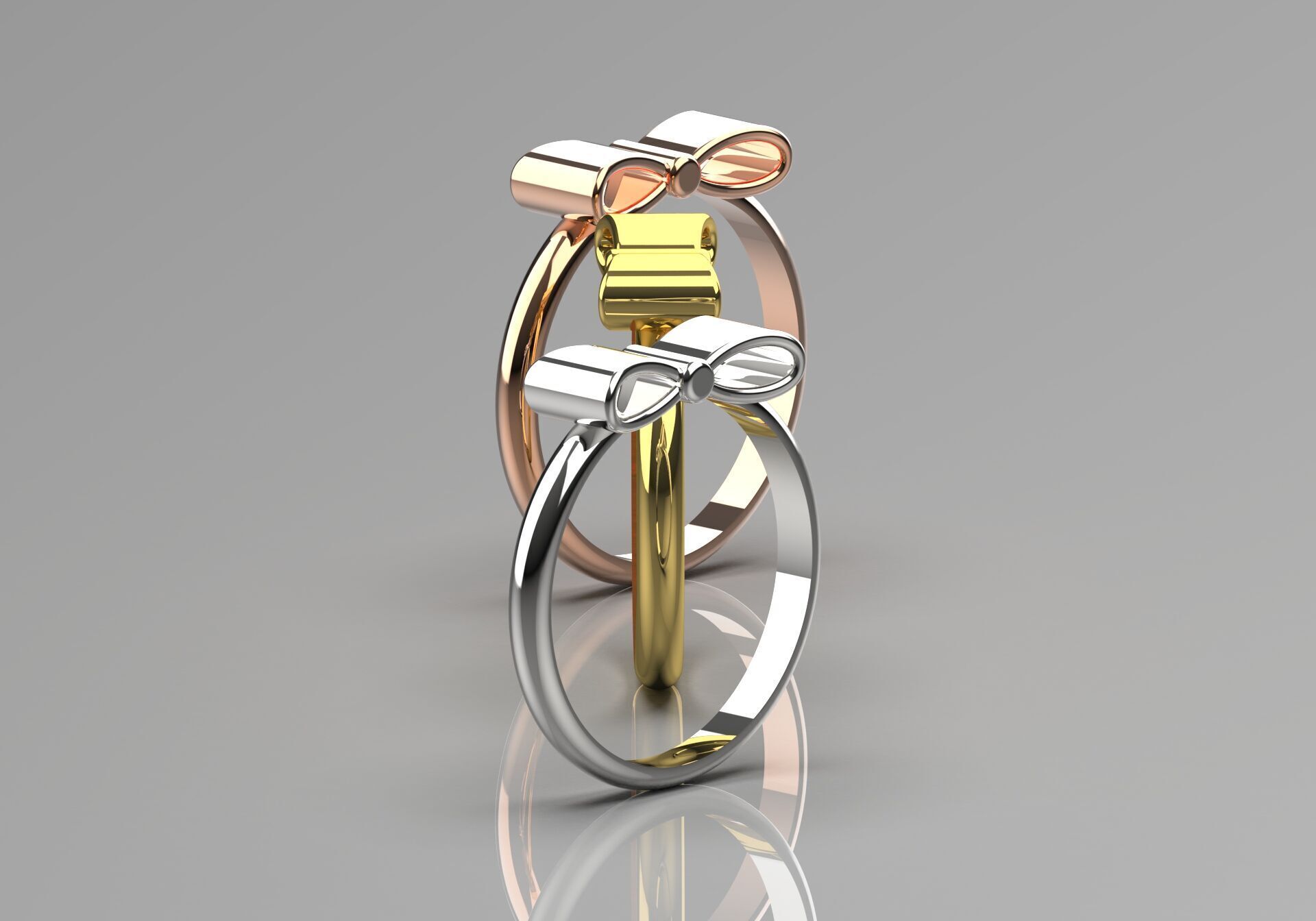 Three-color gold rings with bow tie design gr0080 3D print model_2