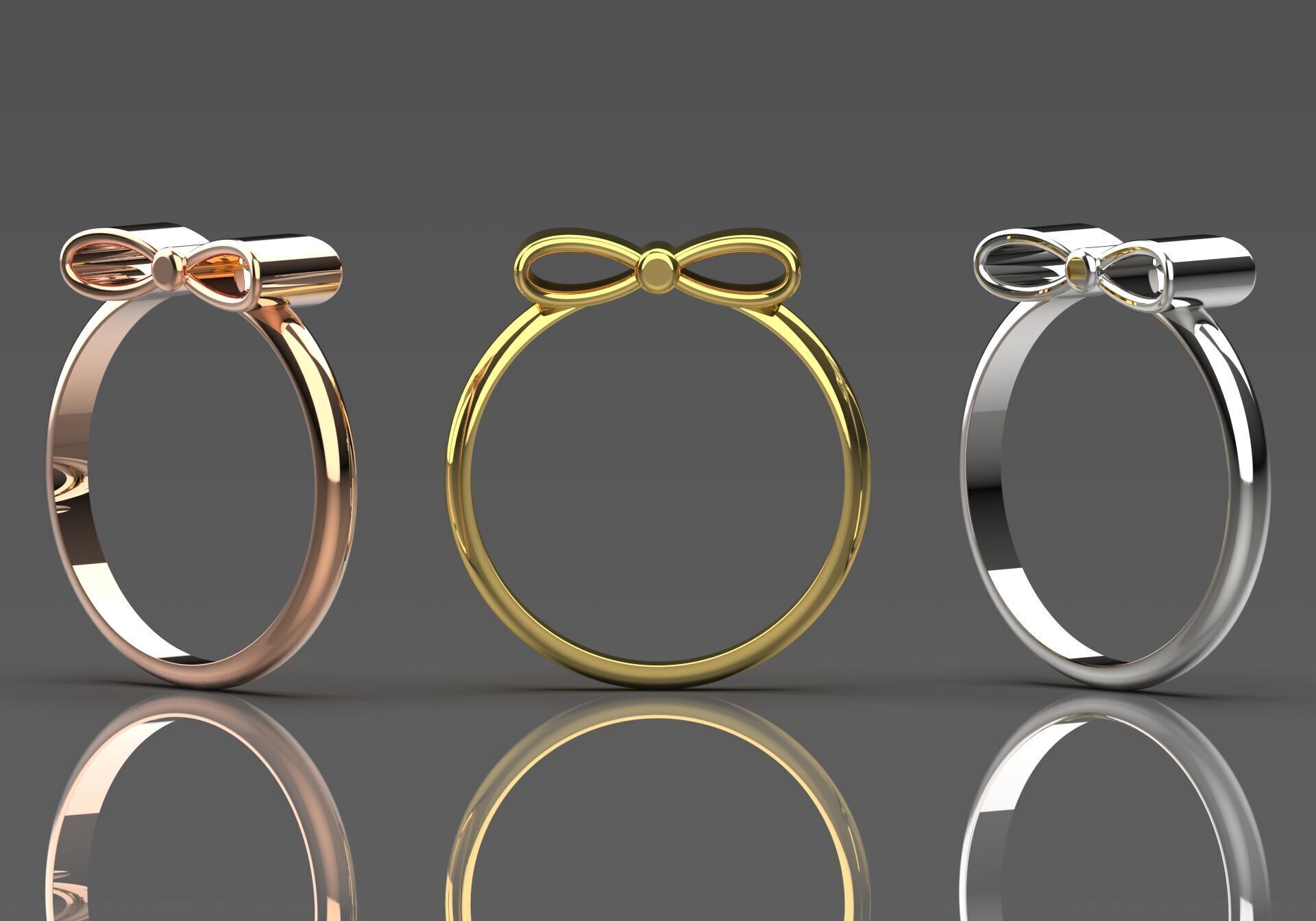 Three-color gold rings with bow tie design gr0080 3D print model_1