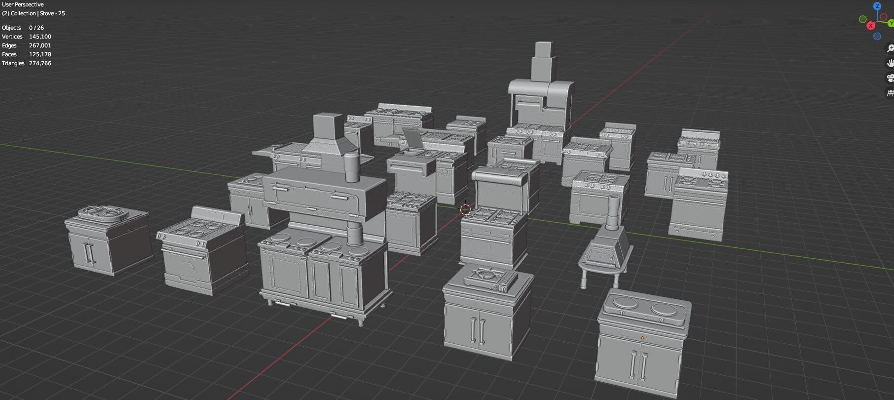 Low Poly 25 Gas Stoves Pack - Game Ready - Untextured Low-poly 3D model_44