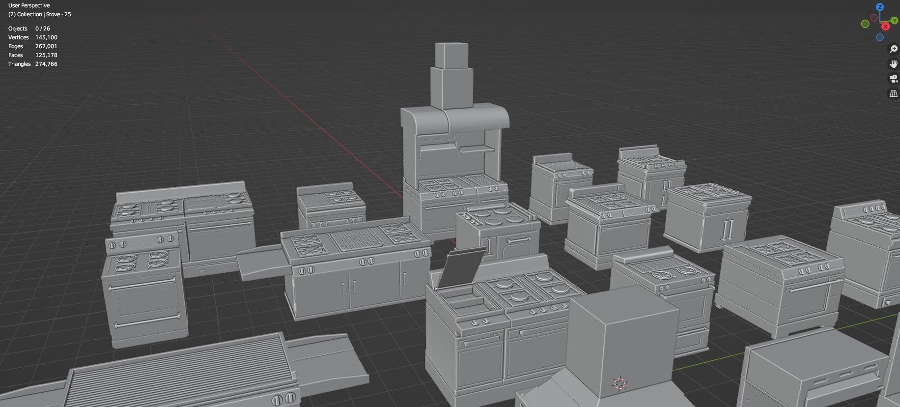 Low Poly 25 Gas Stoves Pack - Game Ready - Untextured Low-poly 3D model_35