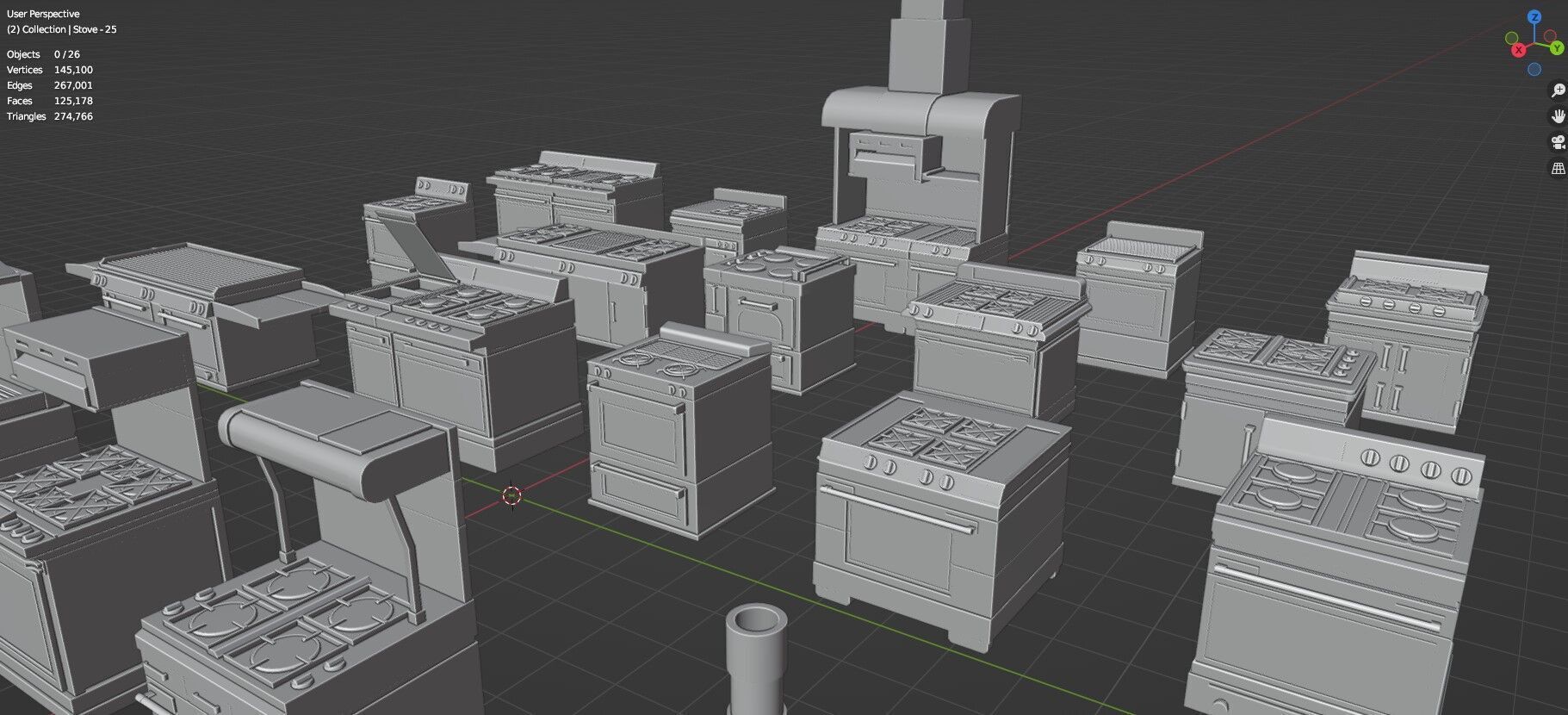 Low Poly 25 Gas Stoves Pack - Game Ready - Untextured Low-poly 3D model_36