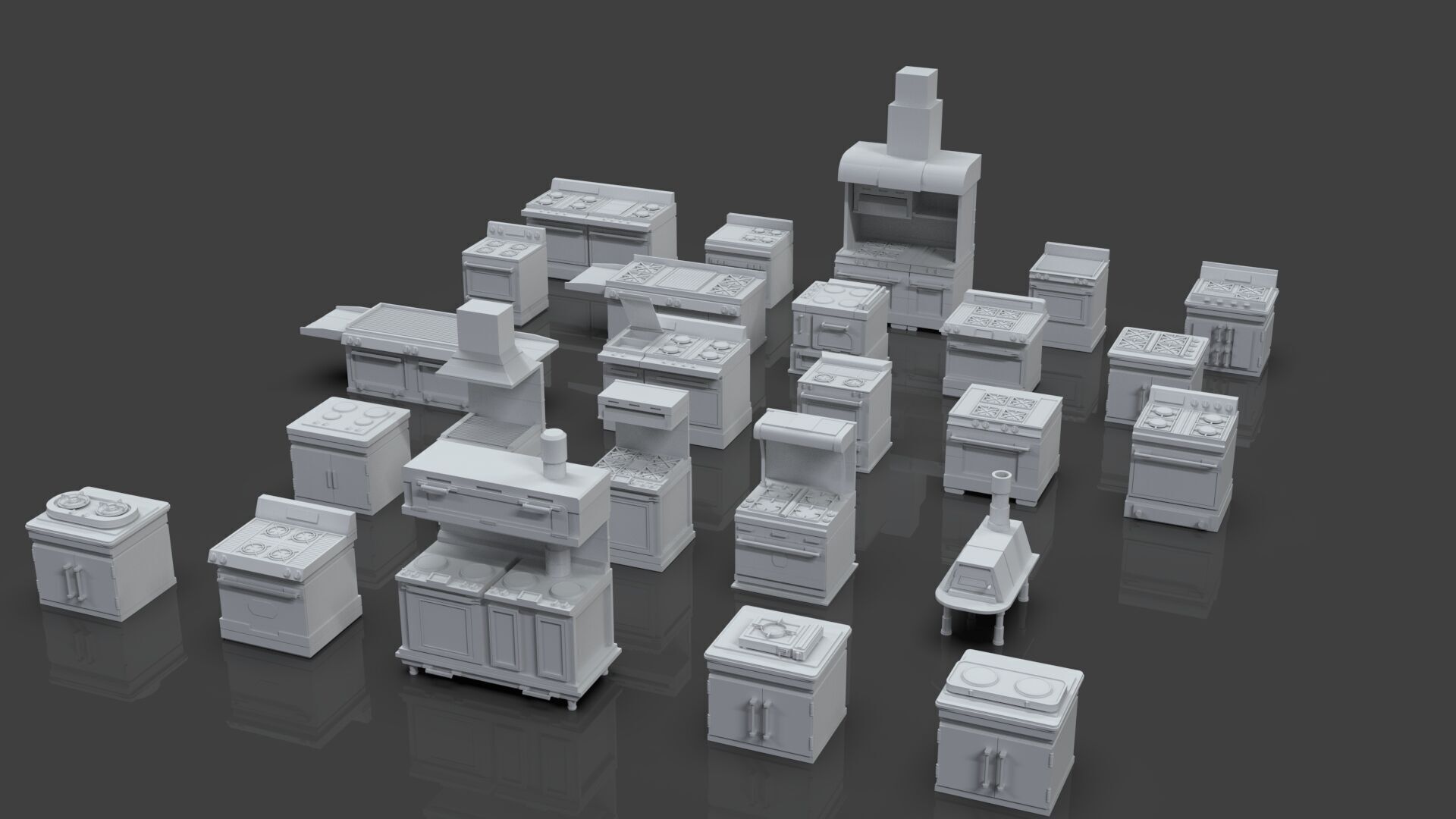 Low Poly 25 Gas Stoves Pack - Game Ready - Untextured Low-poly 3D model_3