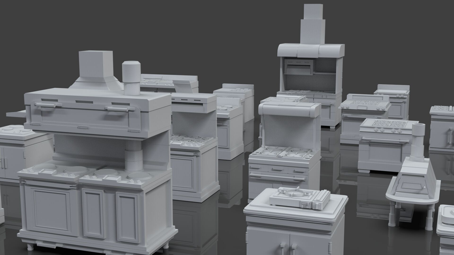 Low Poly 25 Gas Stoves Pack - Game Ready - Untextured Low-poly 3D model_5
