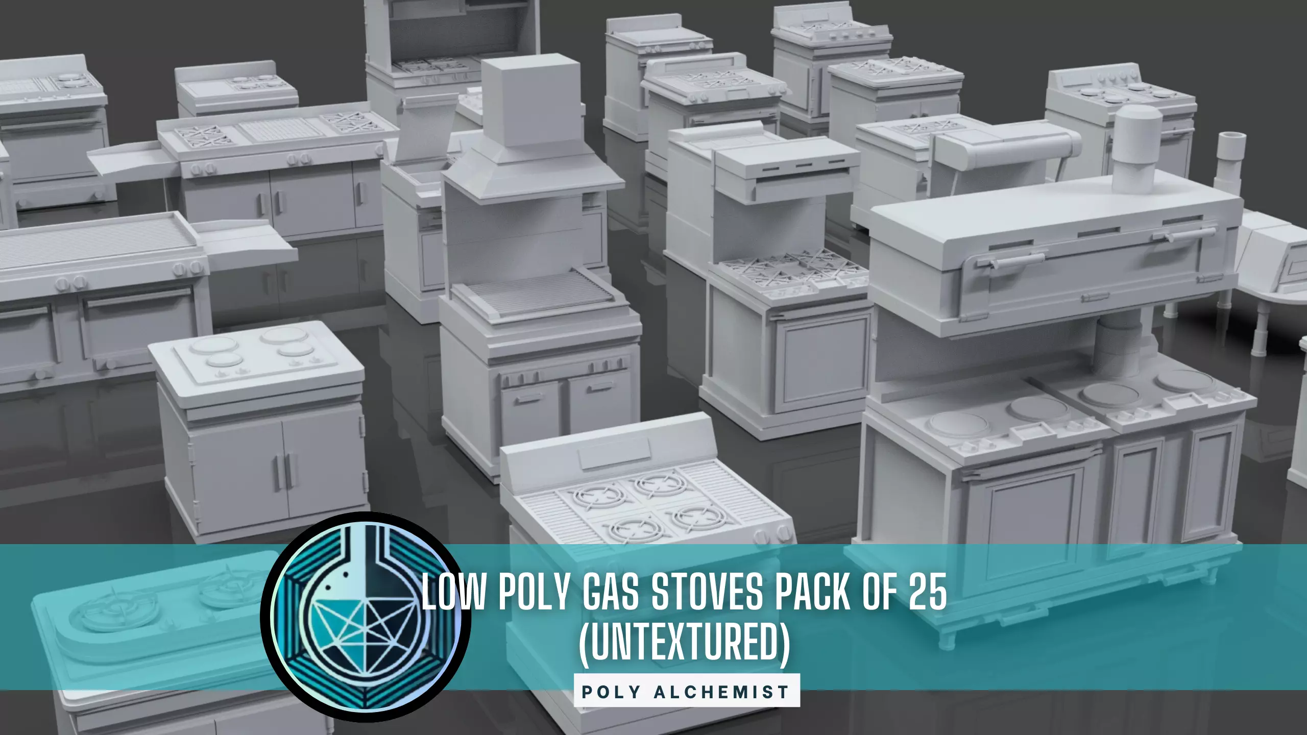 Low Poly 25 Gas Stoves Pack - Game Ready - Untextured Low-poly 3D model_0