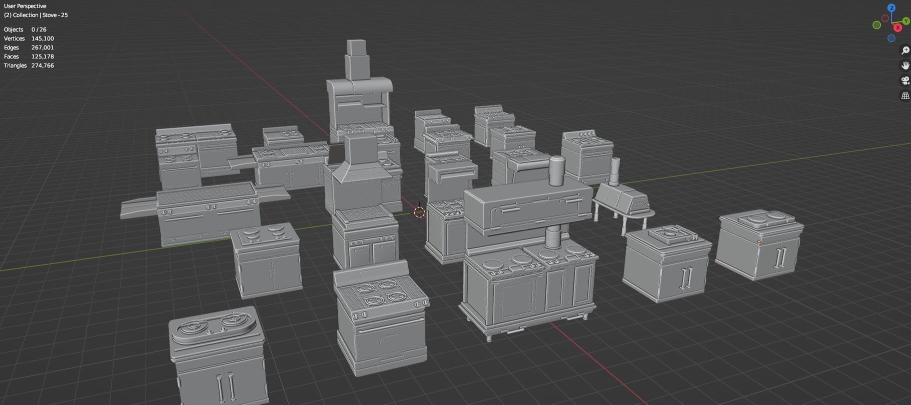 Low Poly 25 Gas Stoves Pack - Game Ready - Untextured Low-poly 3D model_43