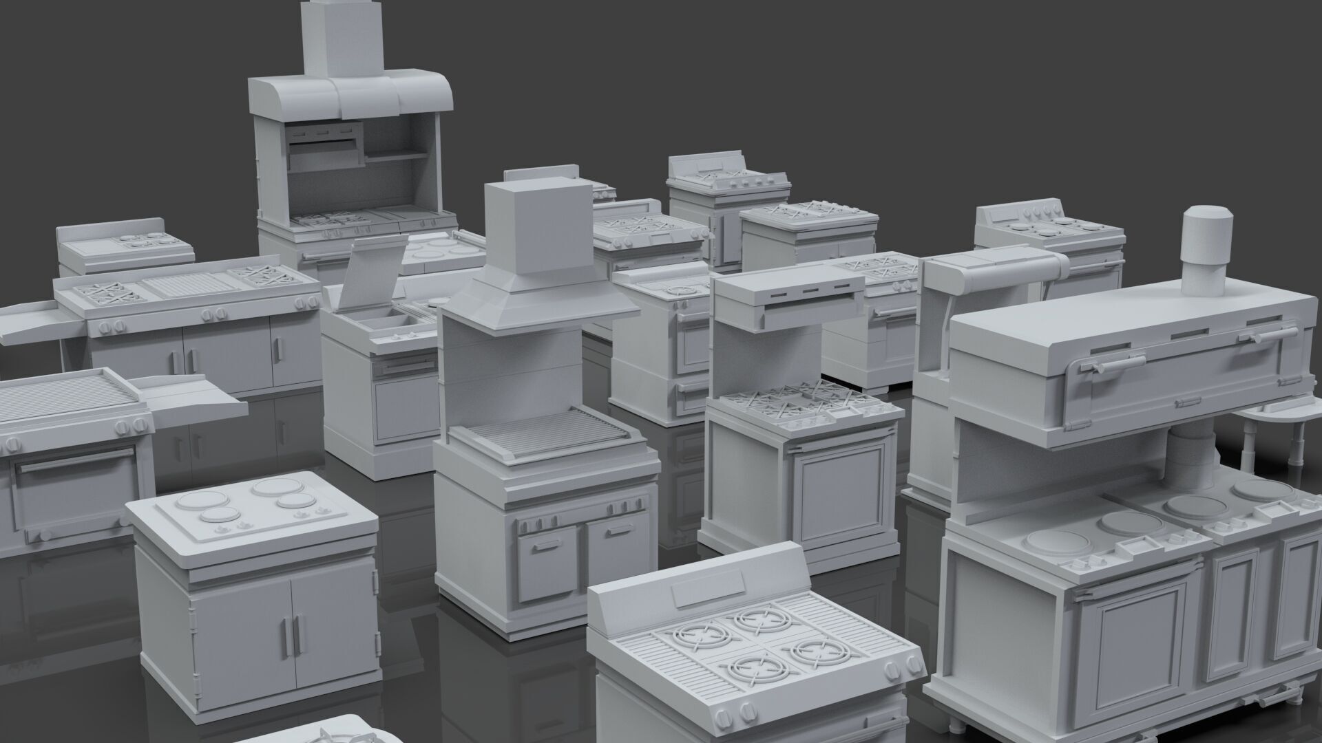 Low Poly 25 Gas Stoves Pack - Game Ready - Untextured Low-poly 3D model_4