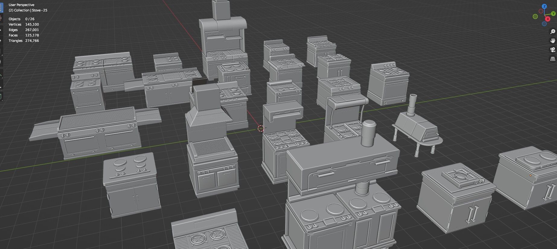 Low Poly 25 Gas Stoves Pack - Game Ready - Untextured Low-poly 3D model_39