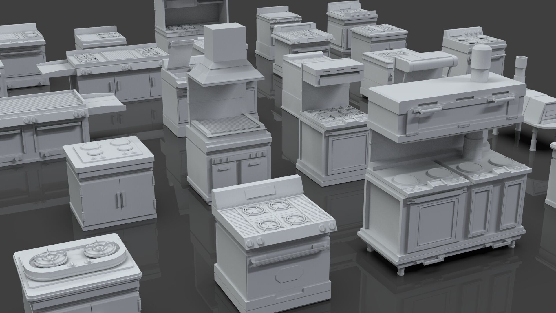 Low Poly 25 Gas Stoves Pack - Game Ready - Untextured Low-poly 3D model_1