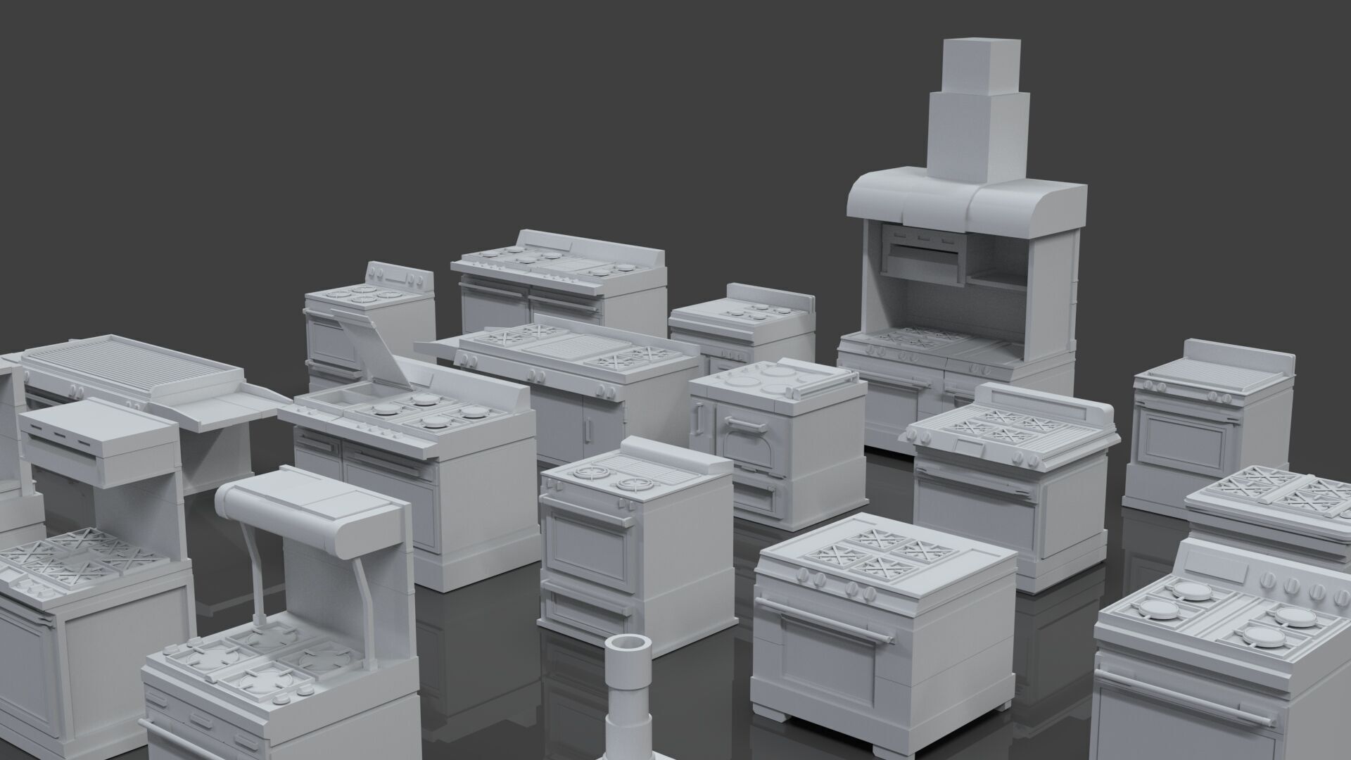 Low Poly 25 Gas Stoves Pack - Game Ready - Untextured Low-poly 3D model_7