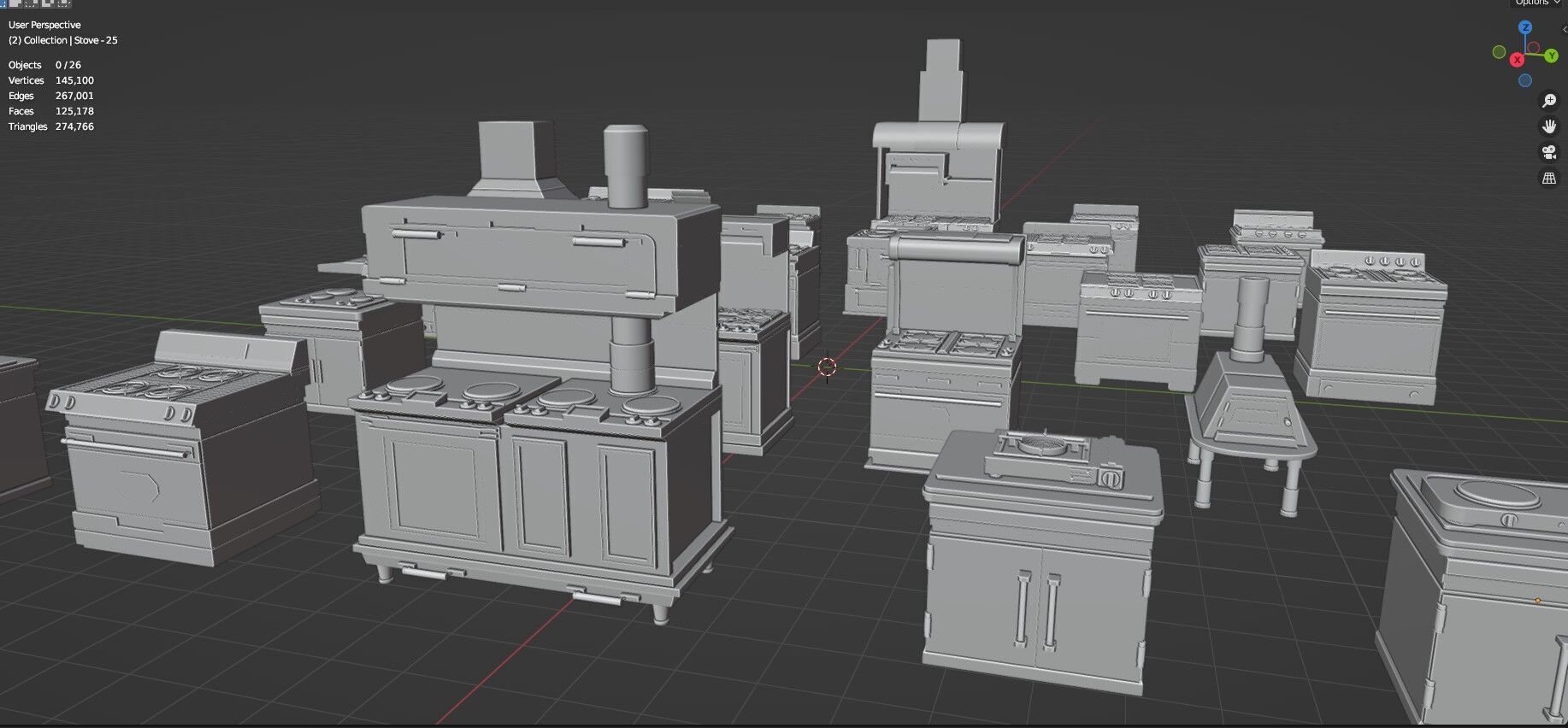 Low Poly 25 Gas Stoves Pack - Game Ready - Untextured Low-poly 3D model_37