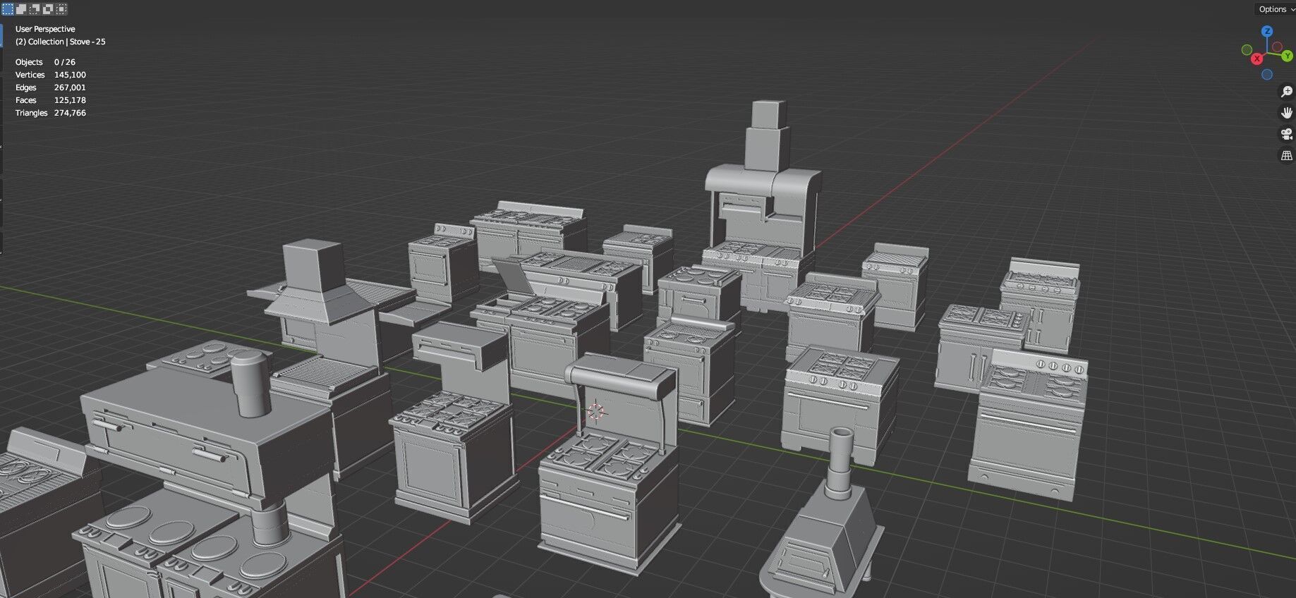 Low Poly 25 Gas Stoves Pack - Game Ready - Untextured Low-poly 3D model_47