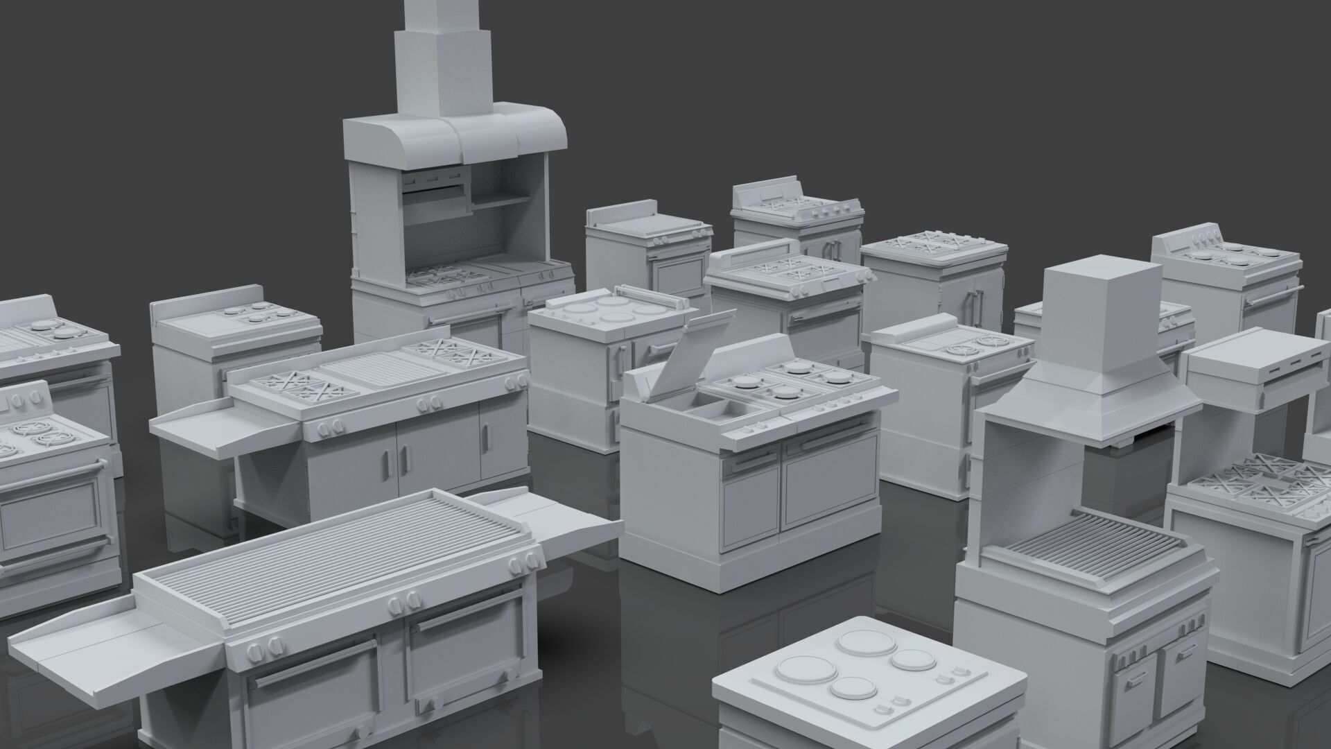 Low Poly 25 Gas Stoves Pack - Game Ready - Untextured Low-poly 3D model_6