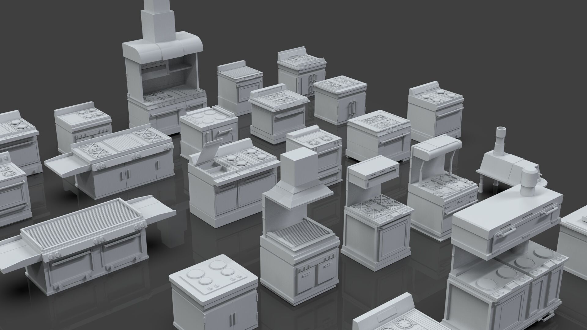 Low Poly 25 Gas Stoves Pack - Game Ready - Untextured Low-poly 3D model_8