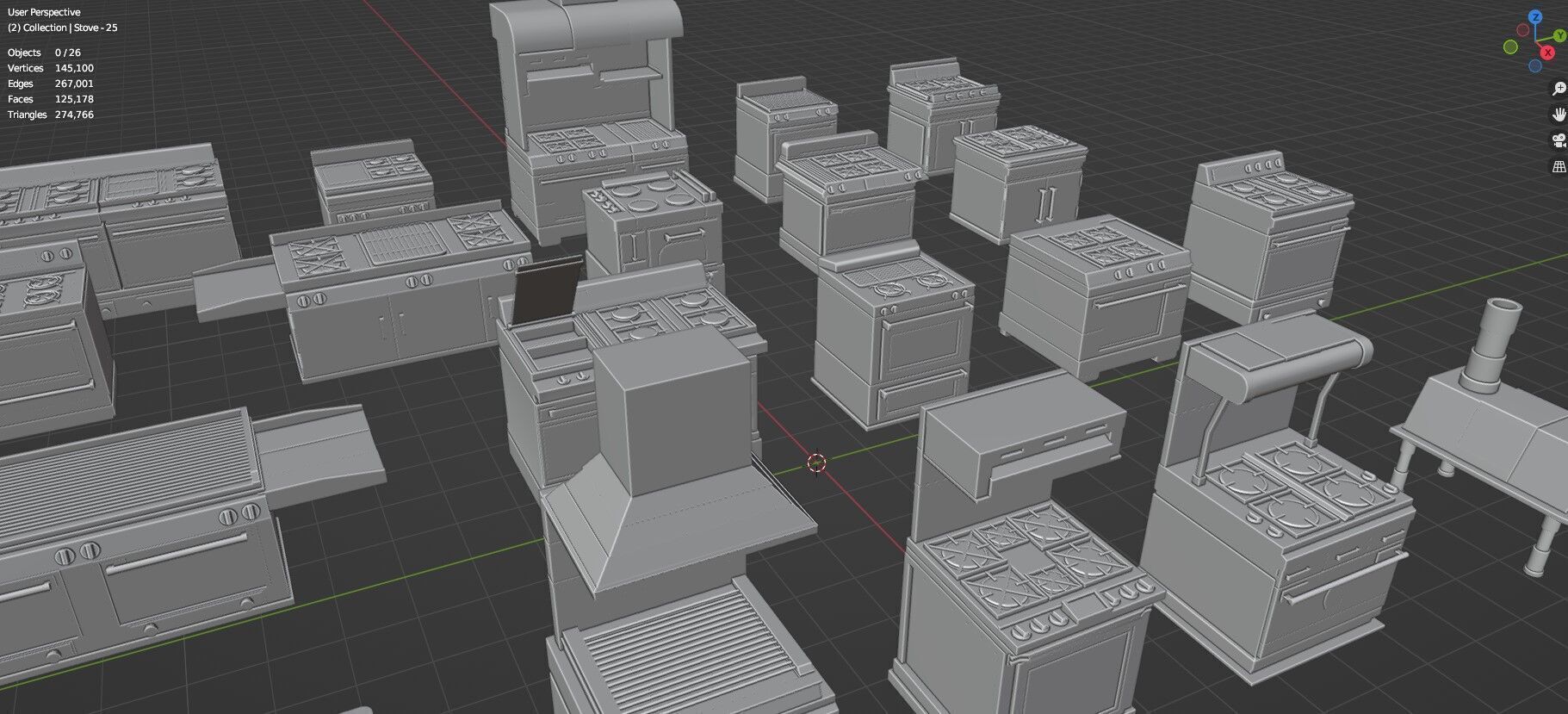 Low Poly 25 Gas Stoves Pack - Game Ready - Untextured Low-poly 3D model_38