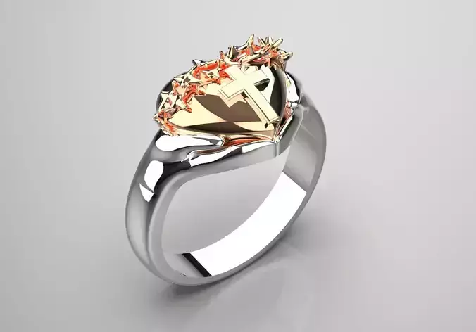 Two-tone heart and cross design ring model gr0048