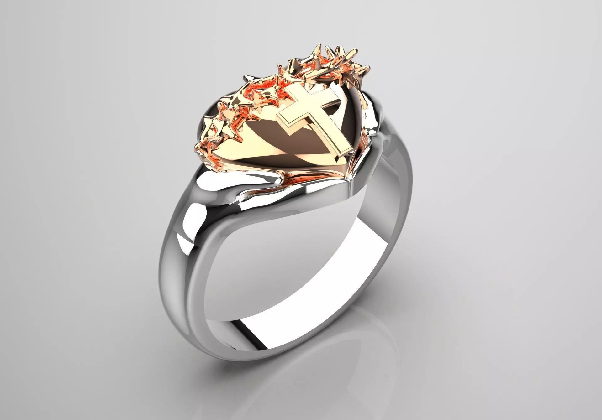 Two-tone heart and cross design ring model gr0048 3D print model